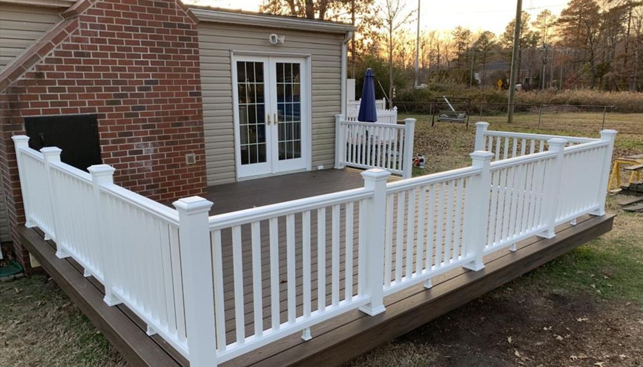 Spiced Rum deck with all white Transcend railings