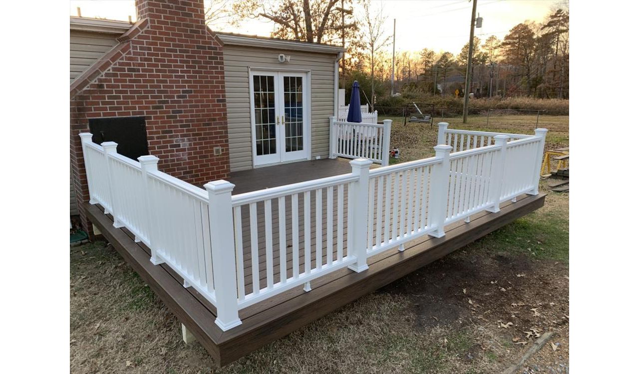 Spiced Rum deck with all white Transcend railings