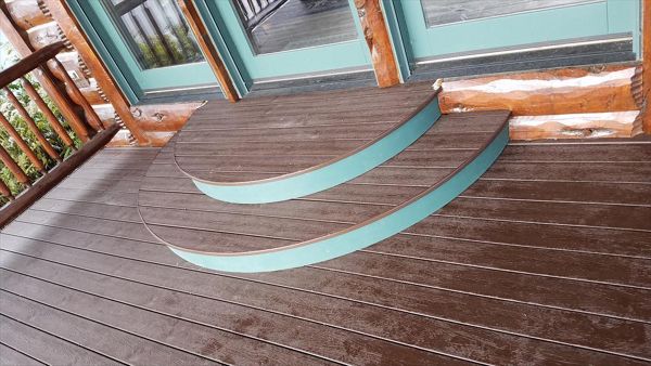 Trex Transcend Deck, Big Sky, MT. Front deck with custom half circle entryway steps.