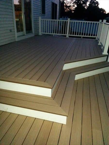 Custom Angles and step pads with Low Maintenance Decking used on this Outdoor Living Space in Madison CT