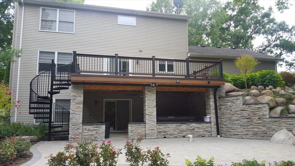 Trex Havanah gold deck over hot tub grotto