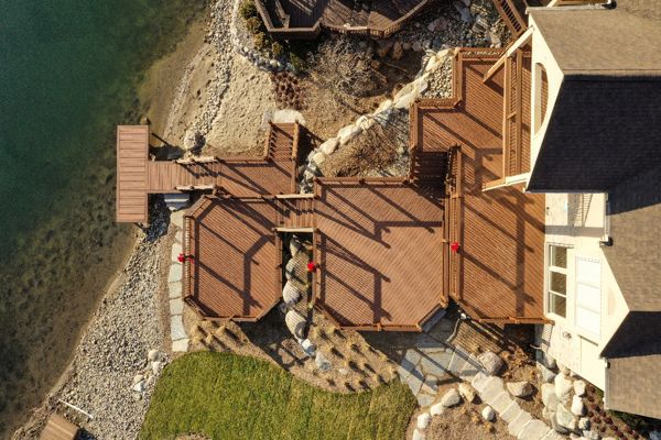 Trex Transcend Tiki Torch decking with Tree House for the cocktail railing, picture frame and fascia