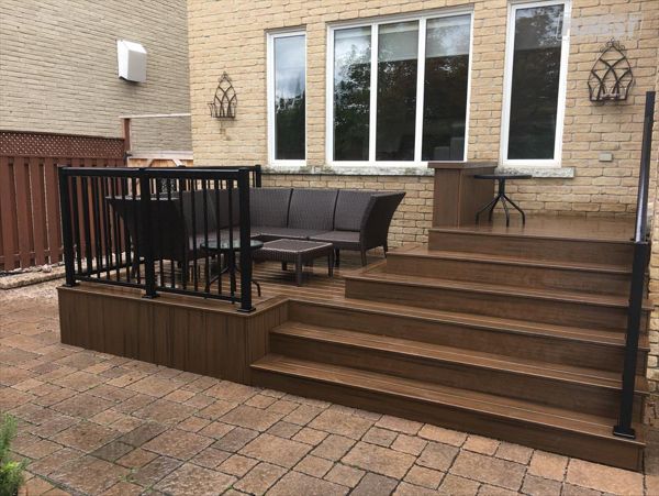 Small TREX Deck and stairs, both made with Fire Pit colour. Built in:  Aurora, King City, Oak Ridges, Richmond Hill, Newmarket, Toronto, Mississauga, Mount Albert, Vaughan, Bradford, Stouffville