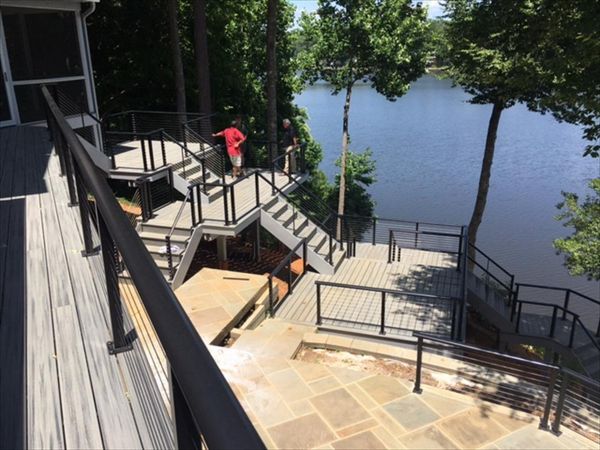 Trex stairs and railing with a great view of Lake Lochmere
