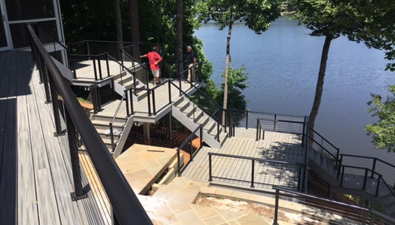 Trex stairs and railing with a great view of Lake Lochmere