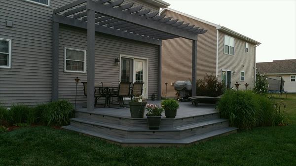 Trex Island Mist decking and pergola.  Saginaw, MI area deck builders.