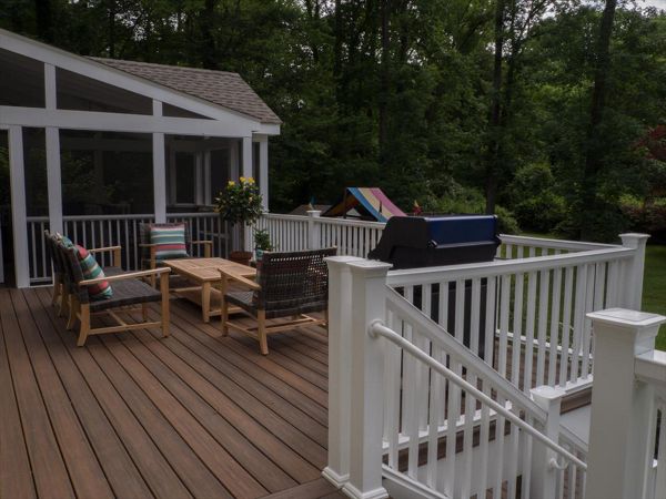 Multi-level Deck and Screened Porch, Trex Transcend, Spiced Rum, Wilton, CT