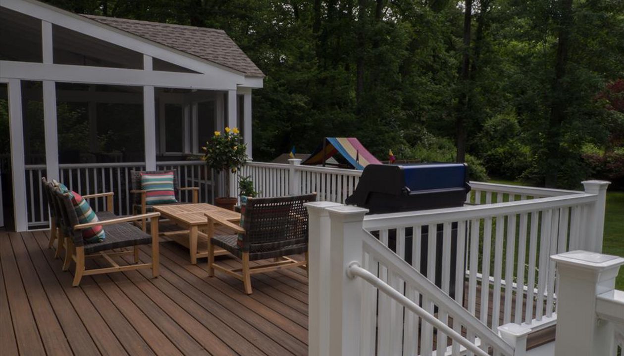 Multi-level Deck and Screened Porch, Trex Transcend, Spiced Rum, Wilton, CT