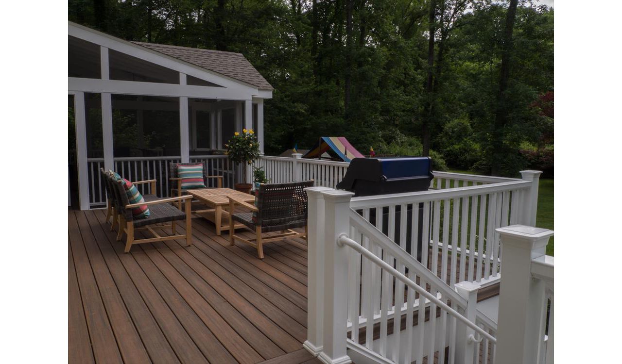 Multi-level Deck and Screened Porch, Trex Transcend, Spiced Rum, Wilton, CT