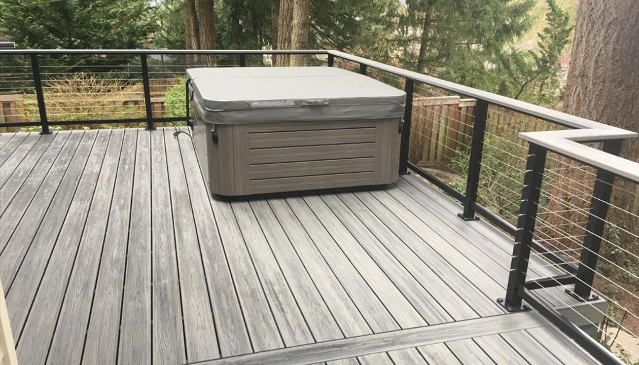 Island Mist decking with matching rail cap