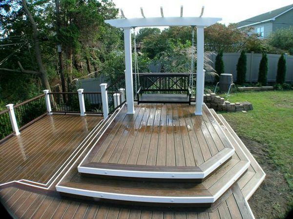 Pergola with Swing on Island Deck in Smithtown, NY