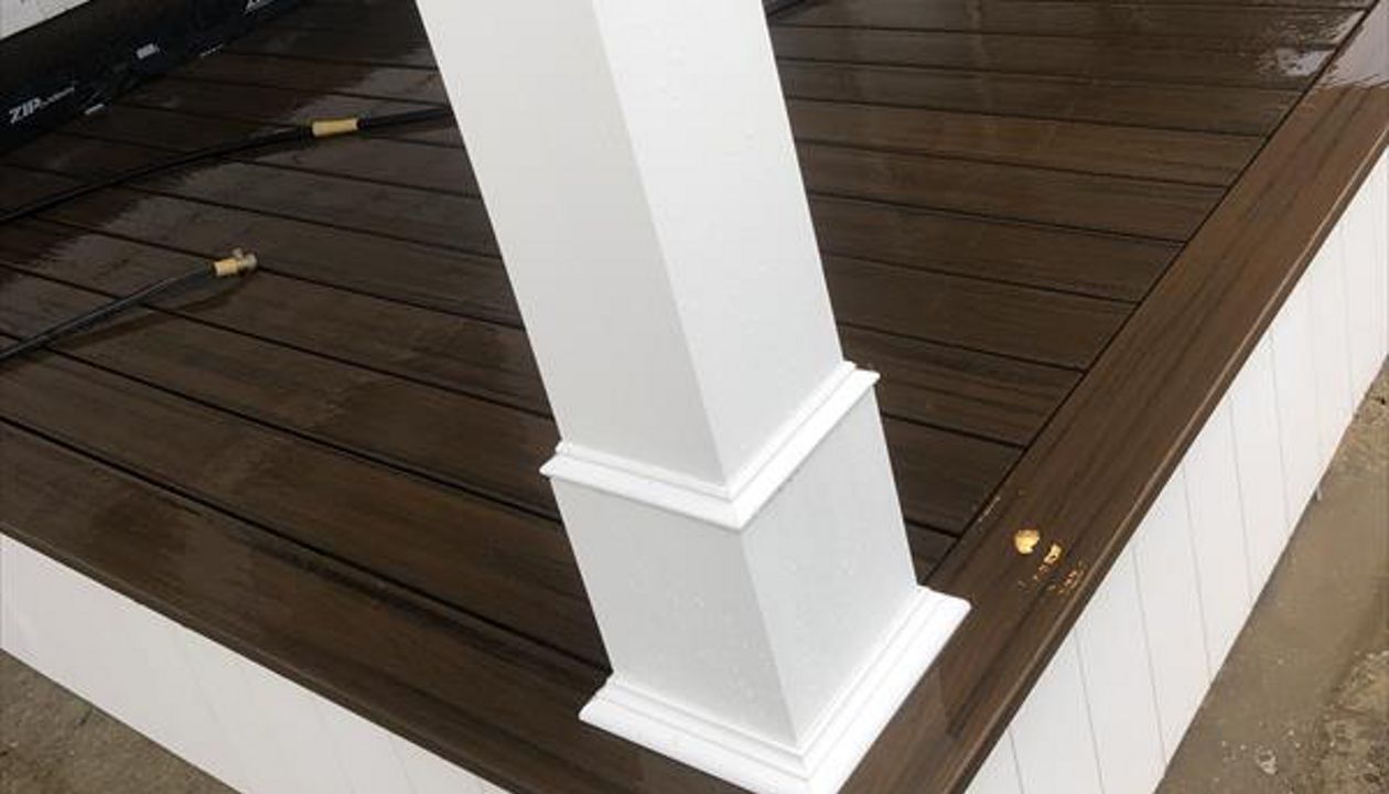 Versatex trim and Trex Transcend spiced rum decking.