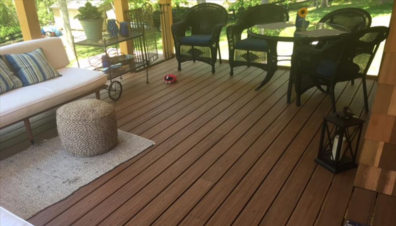 Covered Trex porch is a great place to relax and enjoy the shade