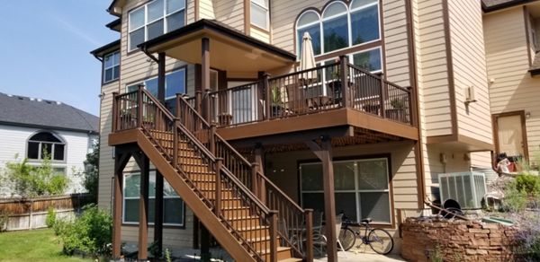 Trex Select decking, bronze rails, lights, porch roof