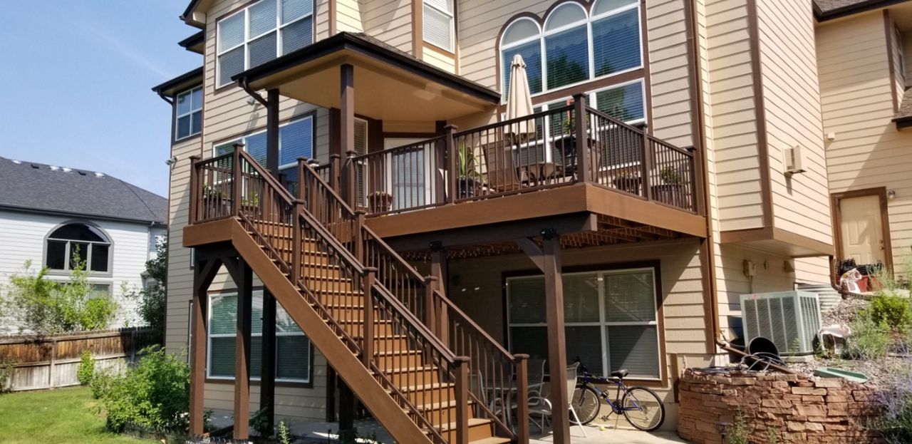 Trex Select decking, bronze rails, lights, porch roof