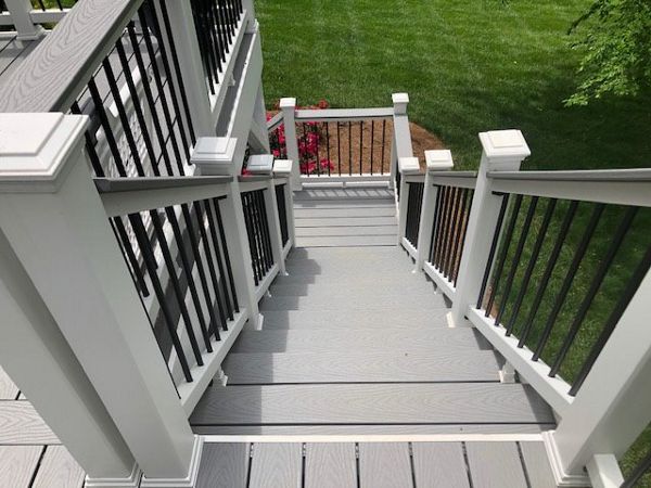 Trex Select decking & Trex Select railing are safe & slip resistant products for this great looking set of stairs