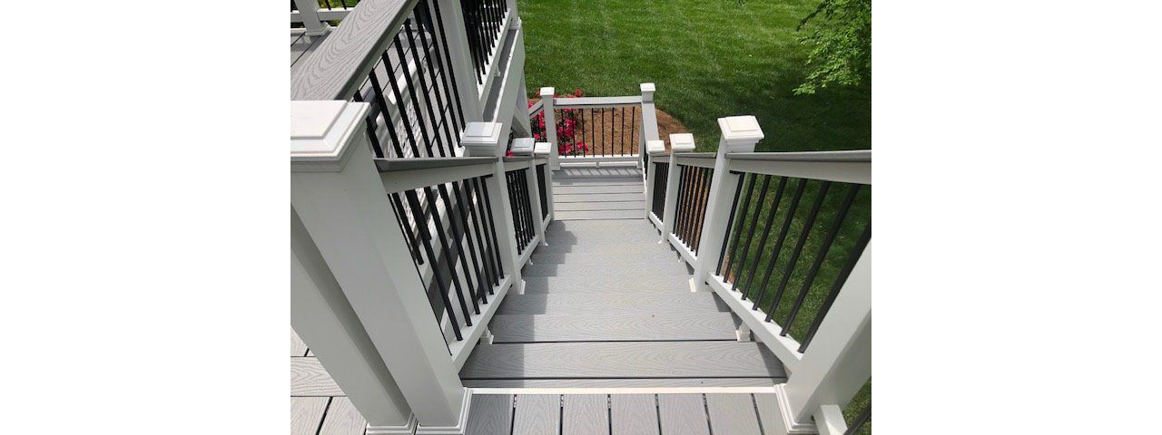 Trex Select decking & Trex Select railing are safe & slip resistant products for this great looking set of stairs