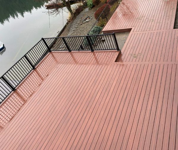 Lake House, WA. Trex Transcend Tiki Torch, Trex Signature