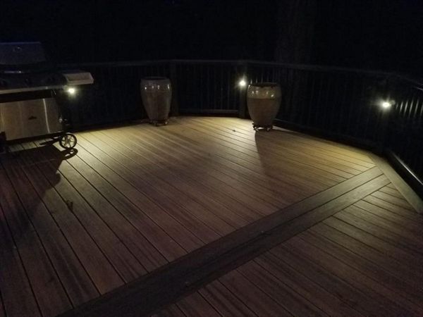 Trex LED Lights at night. Decking in Trex Havana Gold and Spiced Rum.