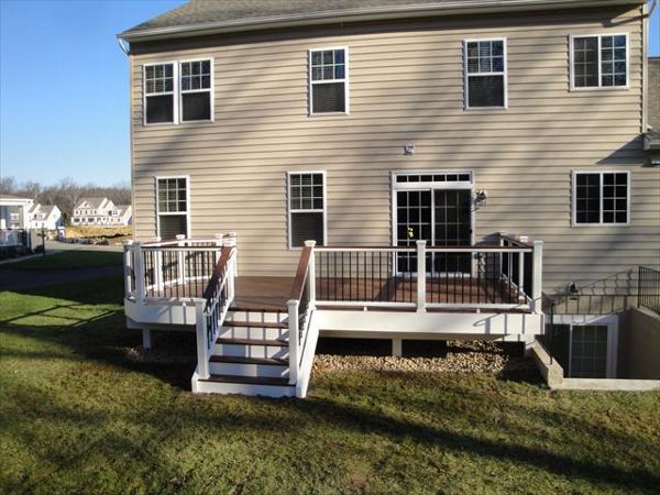 trex fire pit flooring with white transcend railing