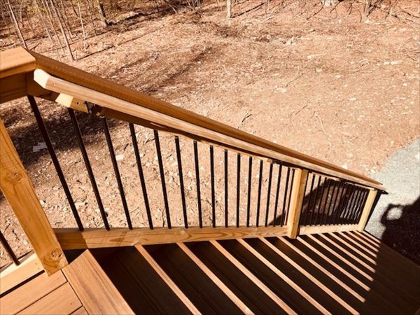 Trex Transcend Havana Gold Stair Treads, Cocktail Railing, Aluminum Balusters, PT Posts