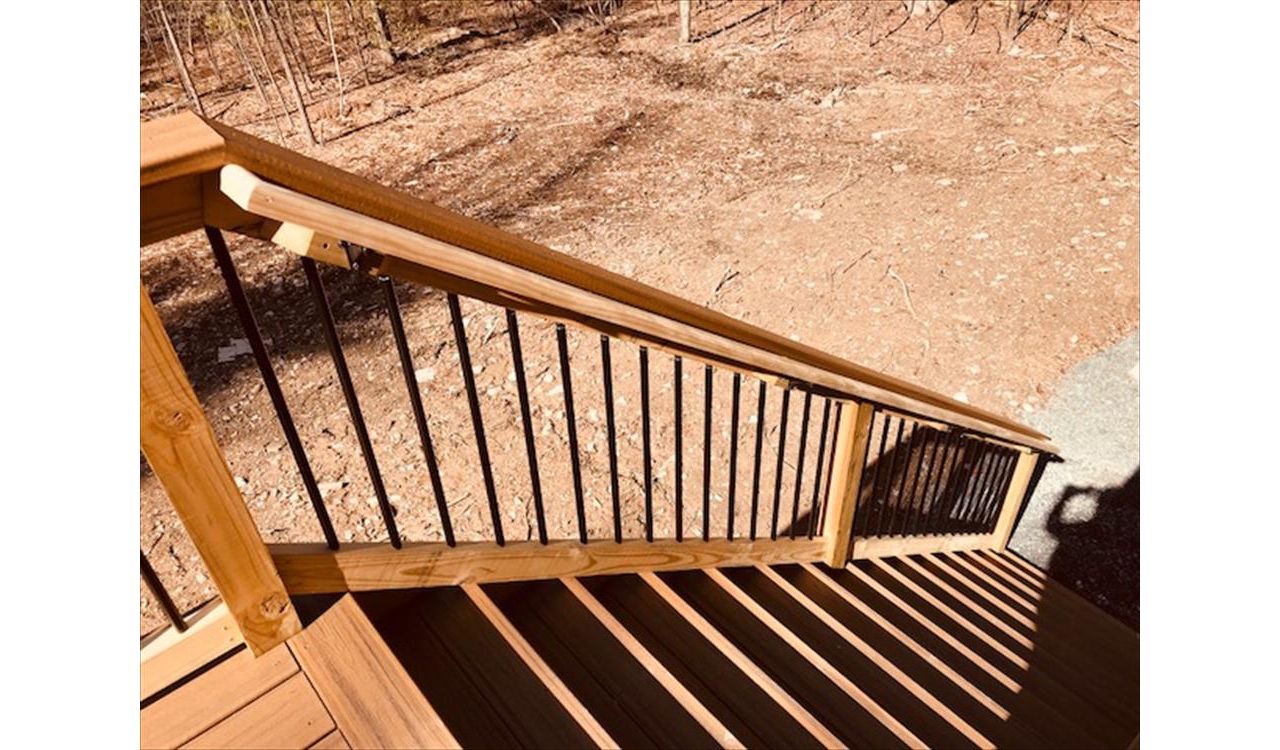 Trex Transcend Havana Gold Stair Treads, Cocktail Railing, Aluminum Balusters, PT Posts