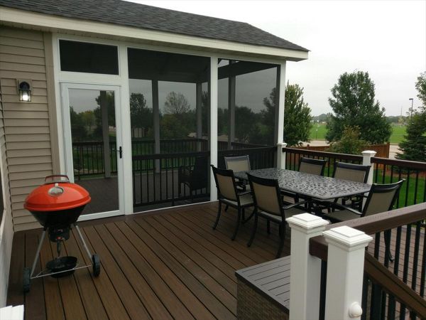 Trex Tropical Transcend Deck & Screen Porch and Transcend Railing with Drink Rail and Trex Deck Lighting in Brooklyn Park, MN