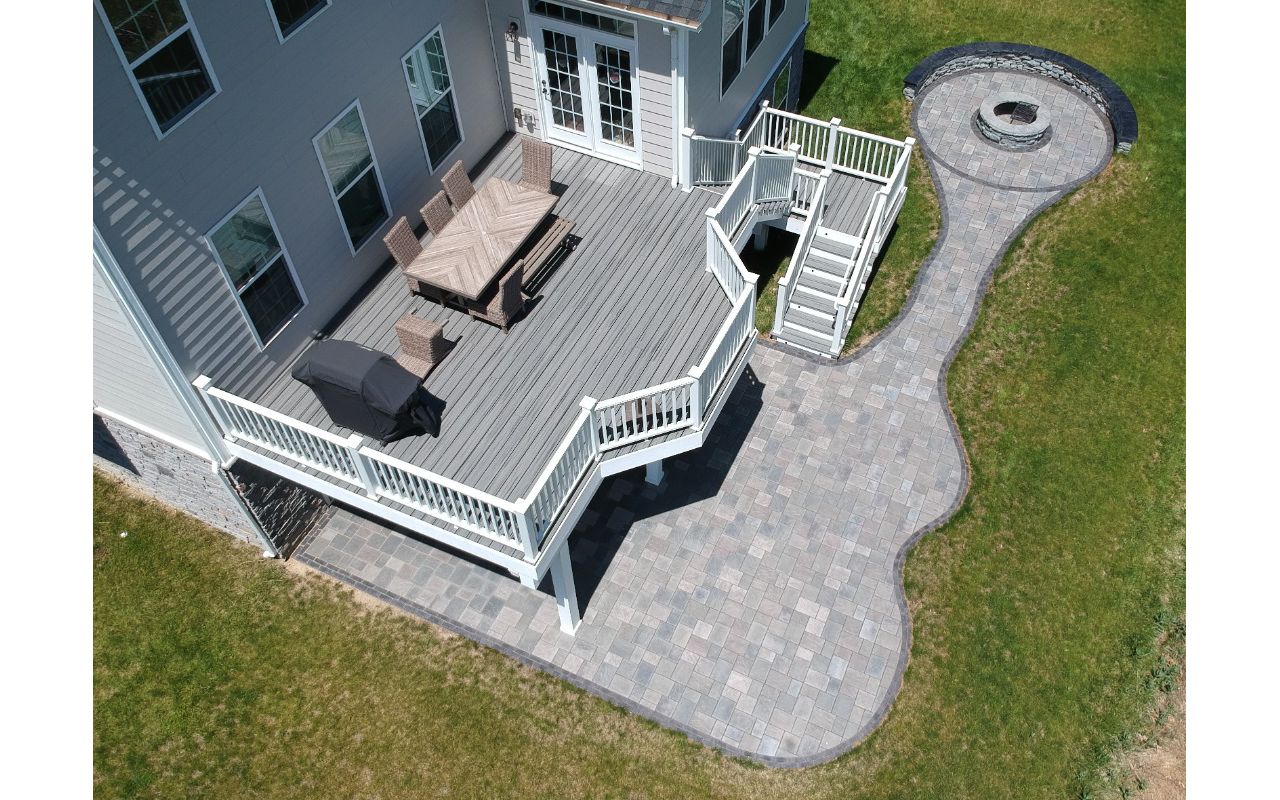 Island Mist decking with all white Transcend railing