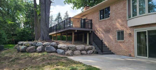 Trex Rocky Harbor Fascia with Trex Black Signature railing. Shelby Twp,MI