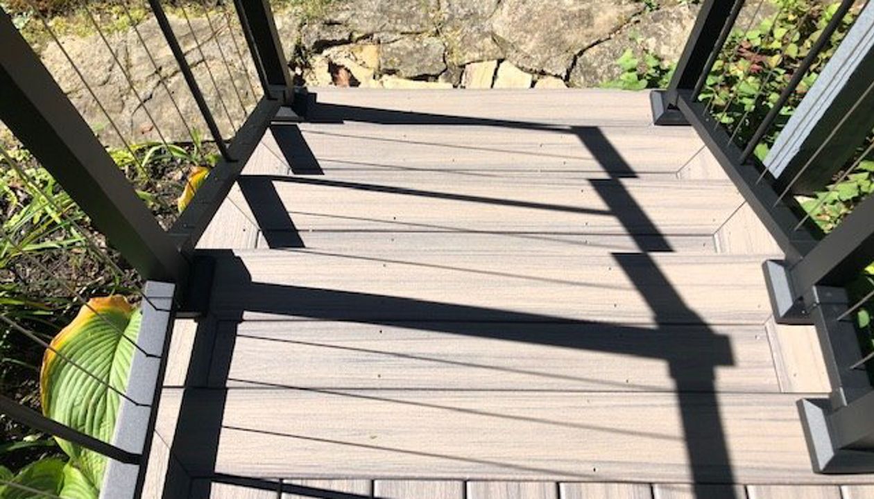 Trex Enahnce Naturals Rocky Harbor stairs are safe & slip resistant