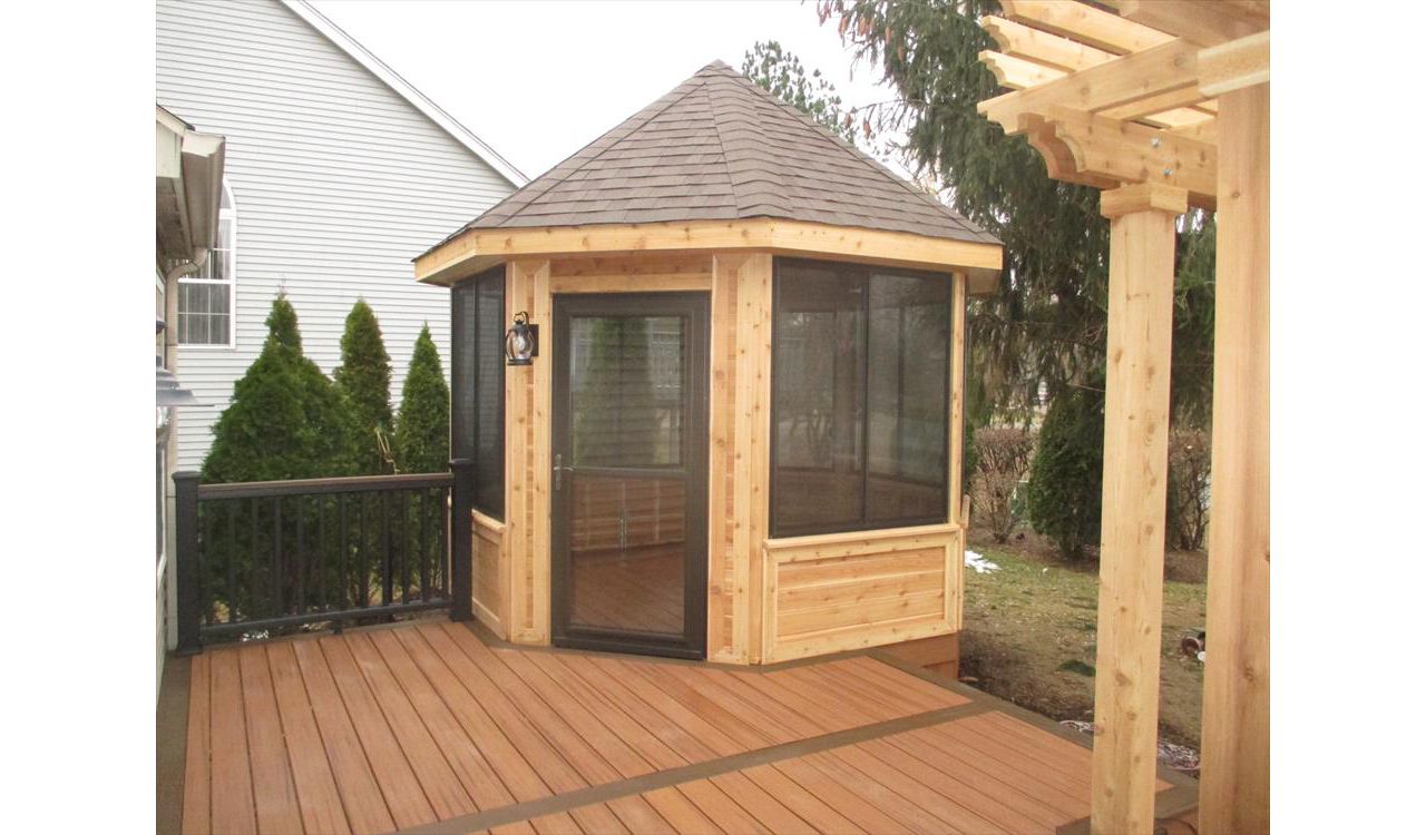 Cedar gazebo on Trex Spiced Rum Deck
