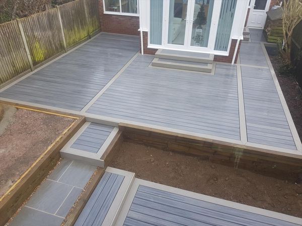 Trex Transcend Island Mist mian area. Trex Transcend gravel path outer field. Project in Kingsdown