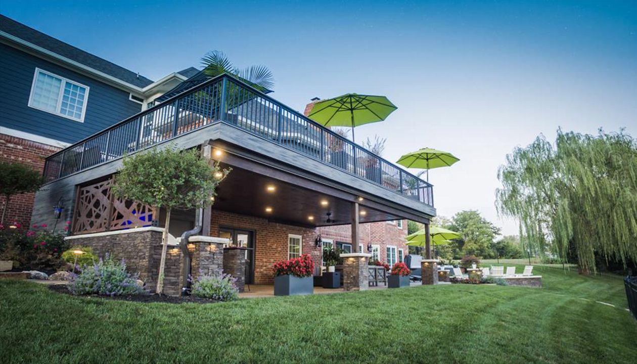 Elevated deck and lower kitchen