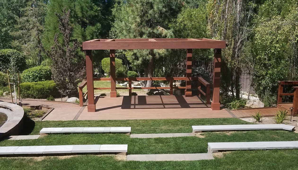 Trex boardwalk under redwood wedding gazebo at Hyatt, Incline Village, Nev.