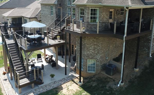 Multi-level Trex deck with Trex RainEscape to keep the patio below dry