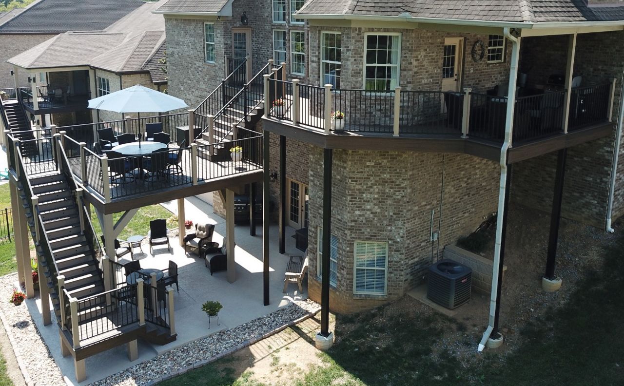 Multi-level Trex deck with Trex RainEscape to keep the patio below dry