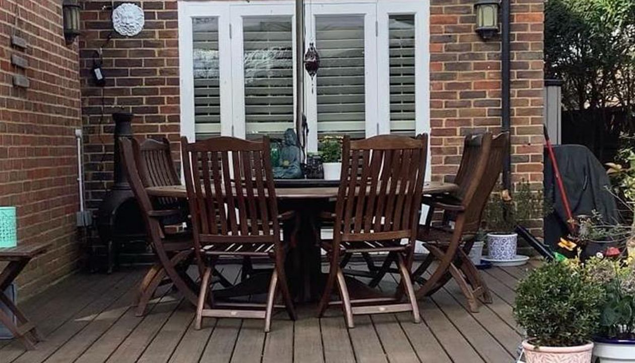 Trex Transcend Tiki Torch and Trex Transcend Spiced Rum Decking in Walton on Thames , England UK