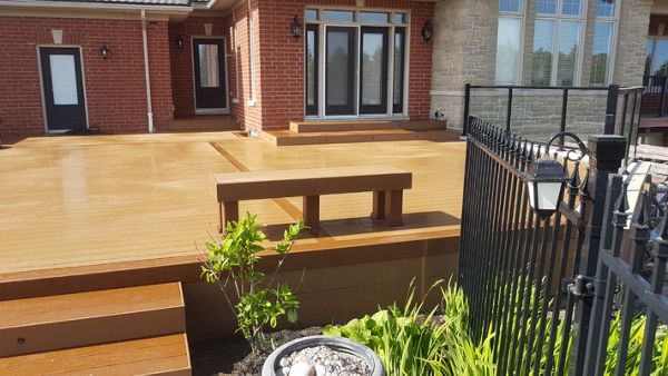 Main: Trex Enhance Basics in Beach Dune. Trim: Trex Enhance Basics in Saddle. Contact Align Decking today for your custom composite decking needs. Servicing Durham Region, Kawartha Lakes, and the Barrie & Orillia areas.