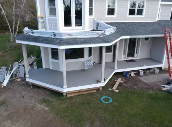 Custom Front Wrap Porch with Trex (Aerial View)
