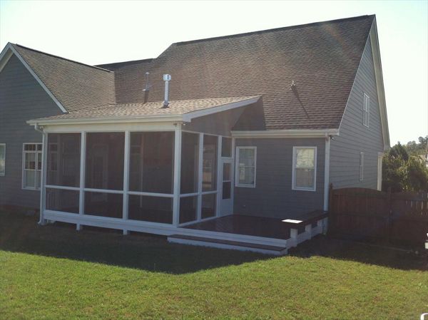 Trex Select was used to dress up this porch and deck addition.  Notice as well the custom bench using matching Trex decking.