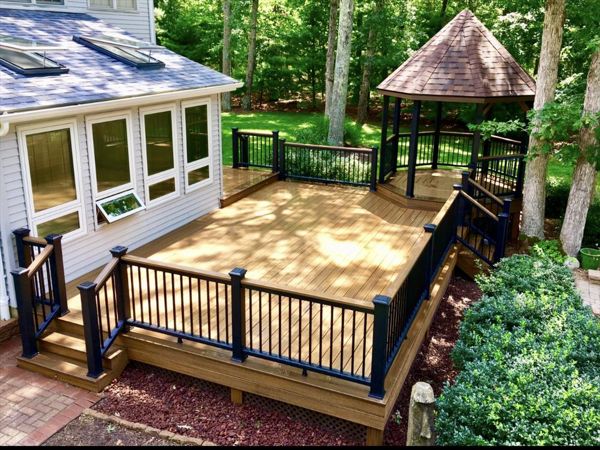 Multicolor Trex Transcend deck with a built-in gazebo in Milmay New Jersey