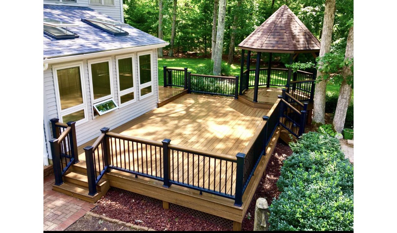 Multicolor Trex Transcend deck with a built-in gazebo in Milmay New Jersey