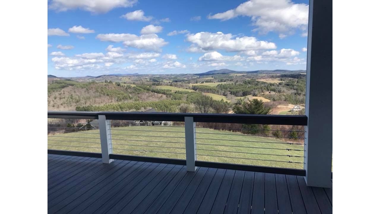 Trex Transcend Island Mist decking with a great view in the backyard!