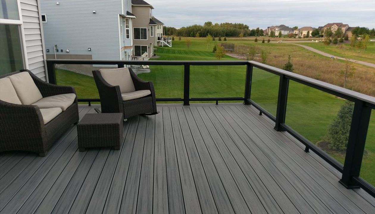 Trex Transcends Island Mist Decking and Transcend Railing with Glass Panel Inserts in Blaine, MN