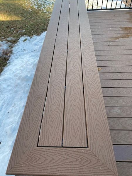Built in Bench of Trex Saddle Select Decking on deck of Low Maintenance Trex decking in NW MN