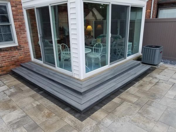Custom Trex step in Island Mist for new patio in Grosse Pointe, MI