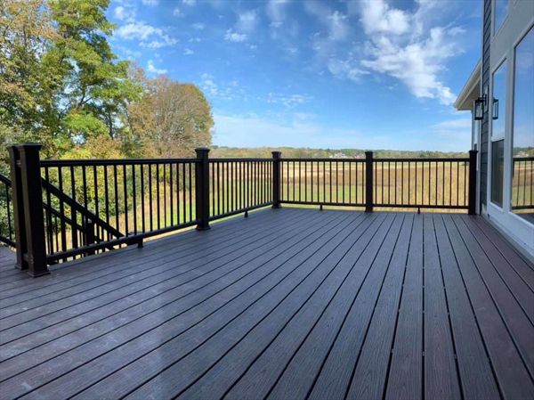 This deck consists of Trex transcend railing all vintage lantern. It has Trex transcend decking and fascia in spiced rum.