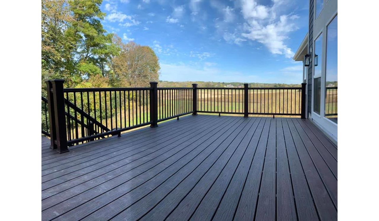 This deck consists of Trex transcend railing all vintage lantern. It has Trex transcend decking and fascia in spiced rum.
