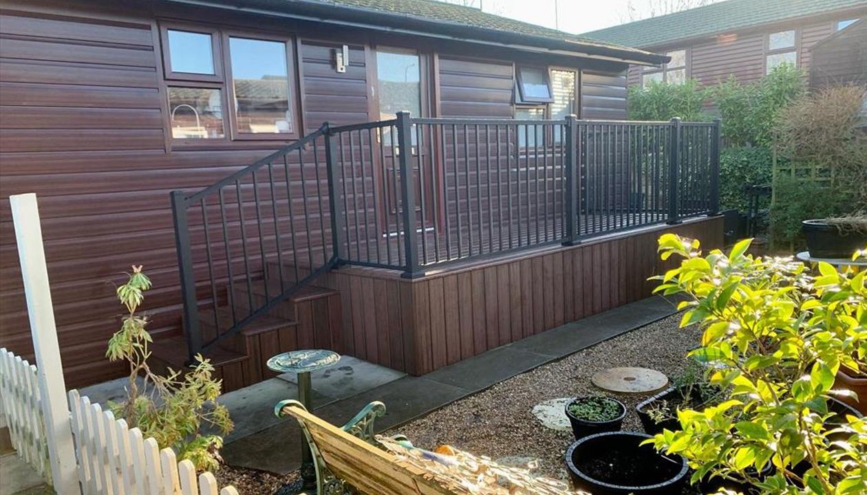 Trex deck in Lava Rock around Mobile Lodge