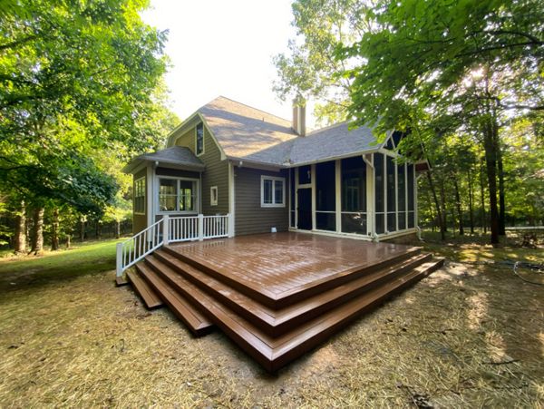 Trex deck with waterfall stairs